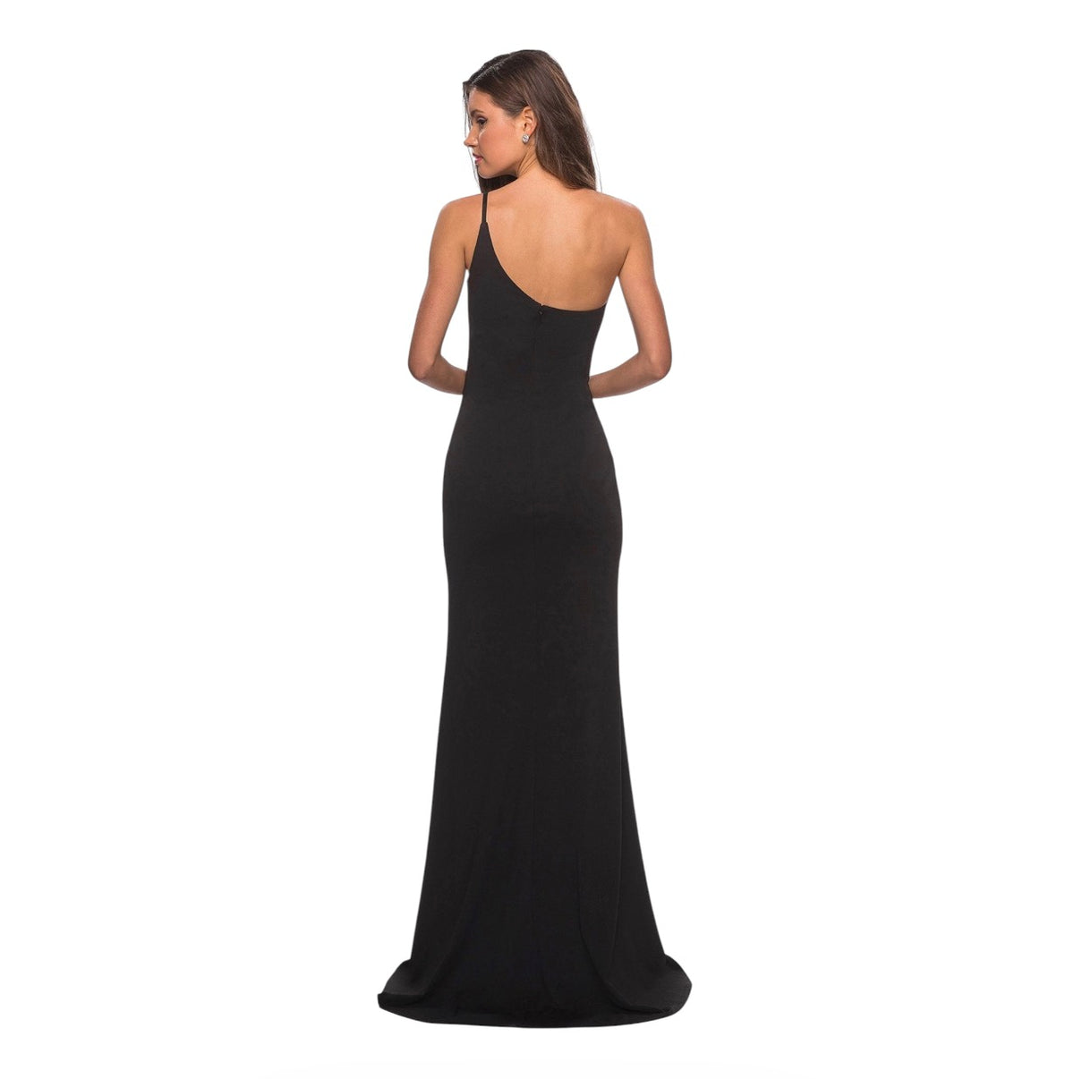 La Femme One-Shoulder Jersey
Gown in Black Sz 10