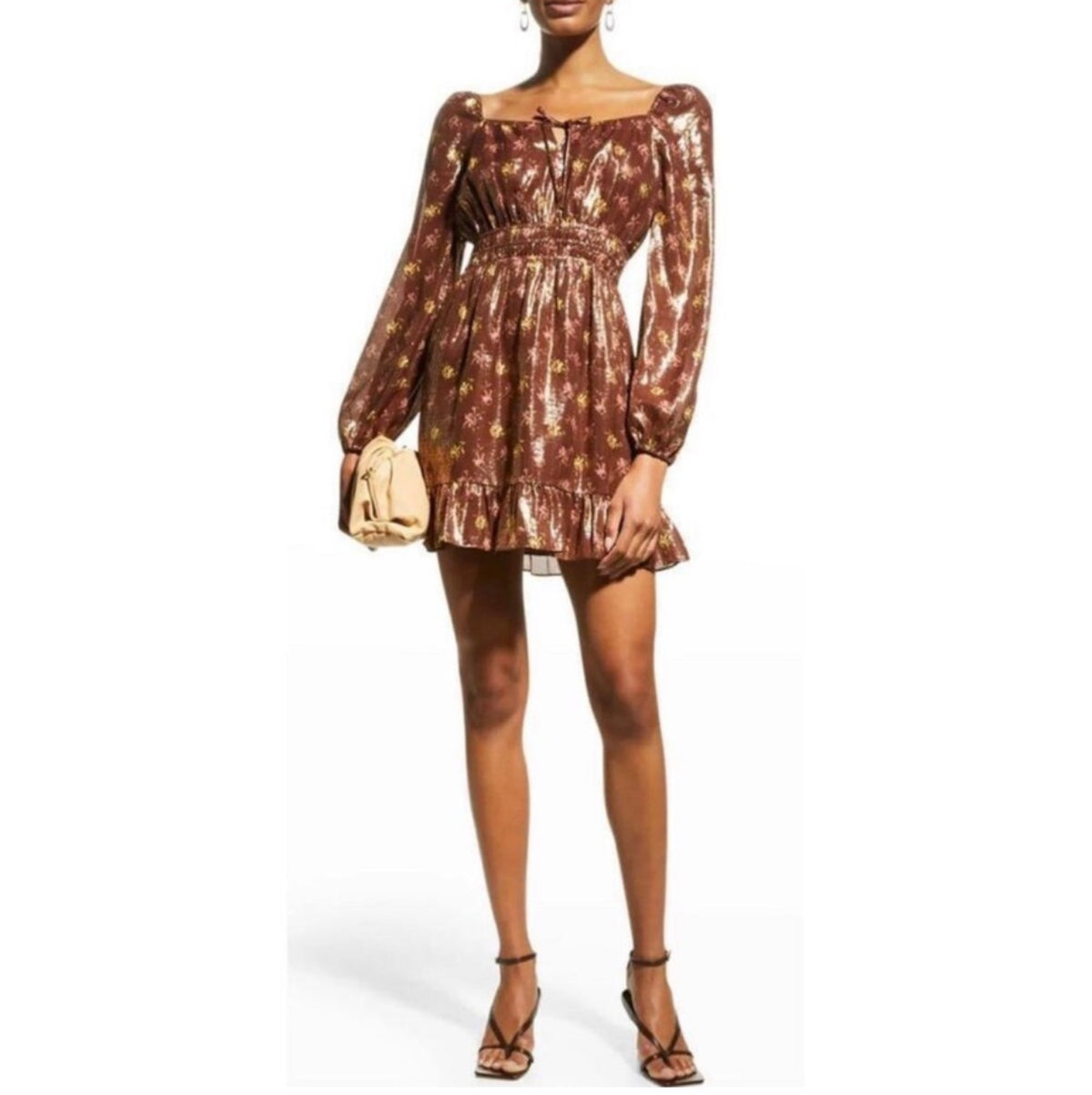 Paige Noah Metallic Dress Long Sleeve Mini in Brown Copper Sz Small