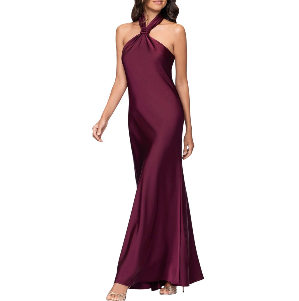 Betsy & Adam Esmerelda Satin Halter Neck Gown Wine Size 8