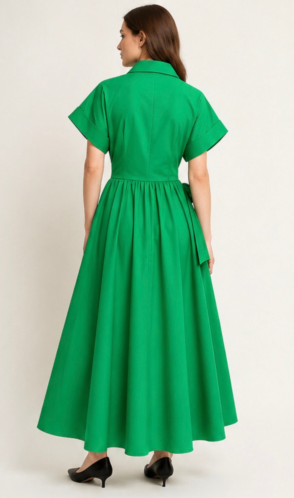 Flying Tomato Emerald Green Cotton Button Front Maxi Shirt Dress Tie Waist Bow Size Small