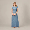 ADRIANNA PAPELL Scoop Back Sequin Gown Nile Blue Size 14