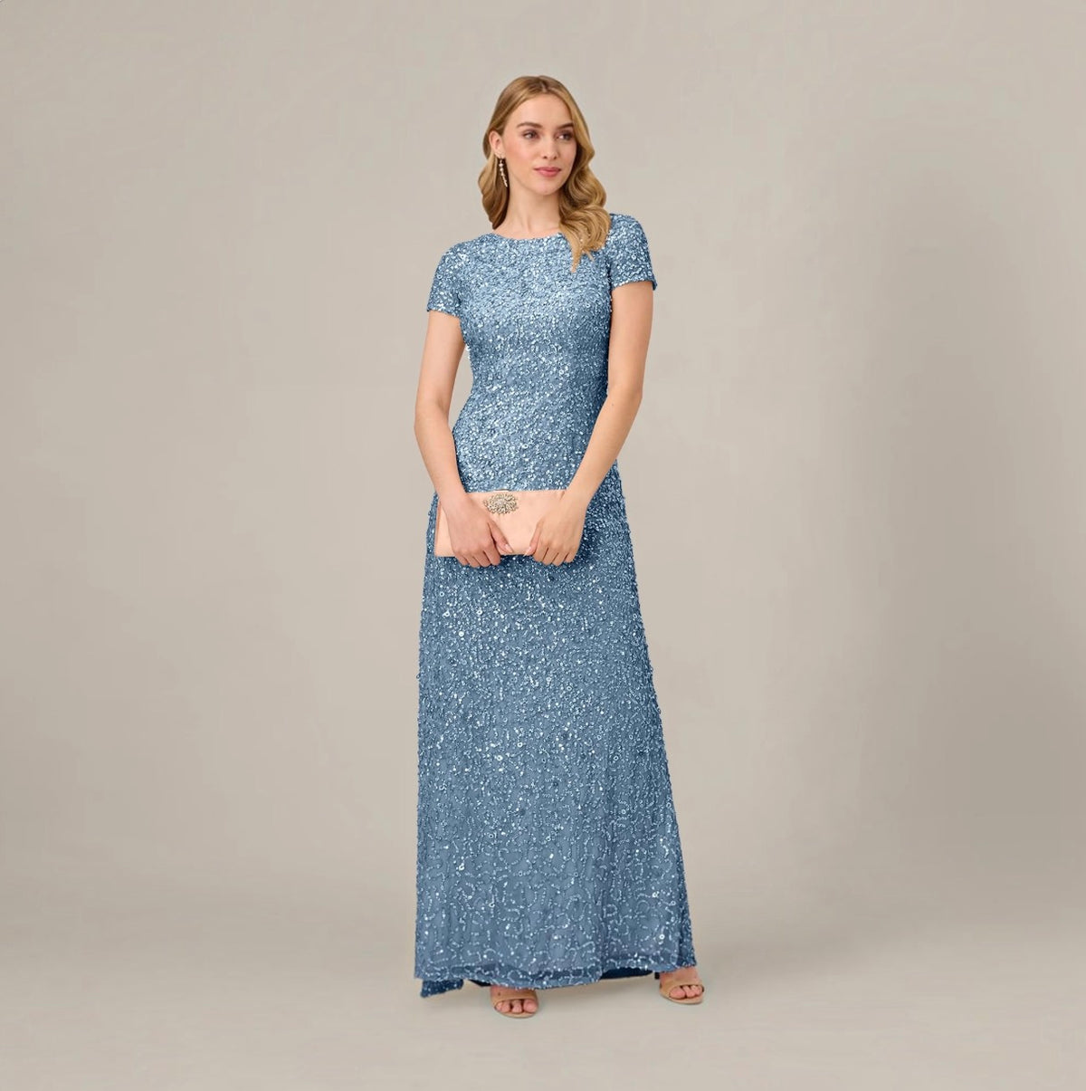 ADRIANNA PAPELL Scoop Back Sequin Gown Nile Blue Size 14