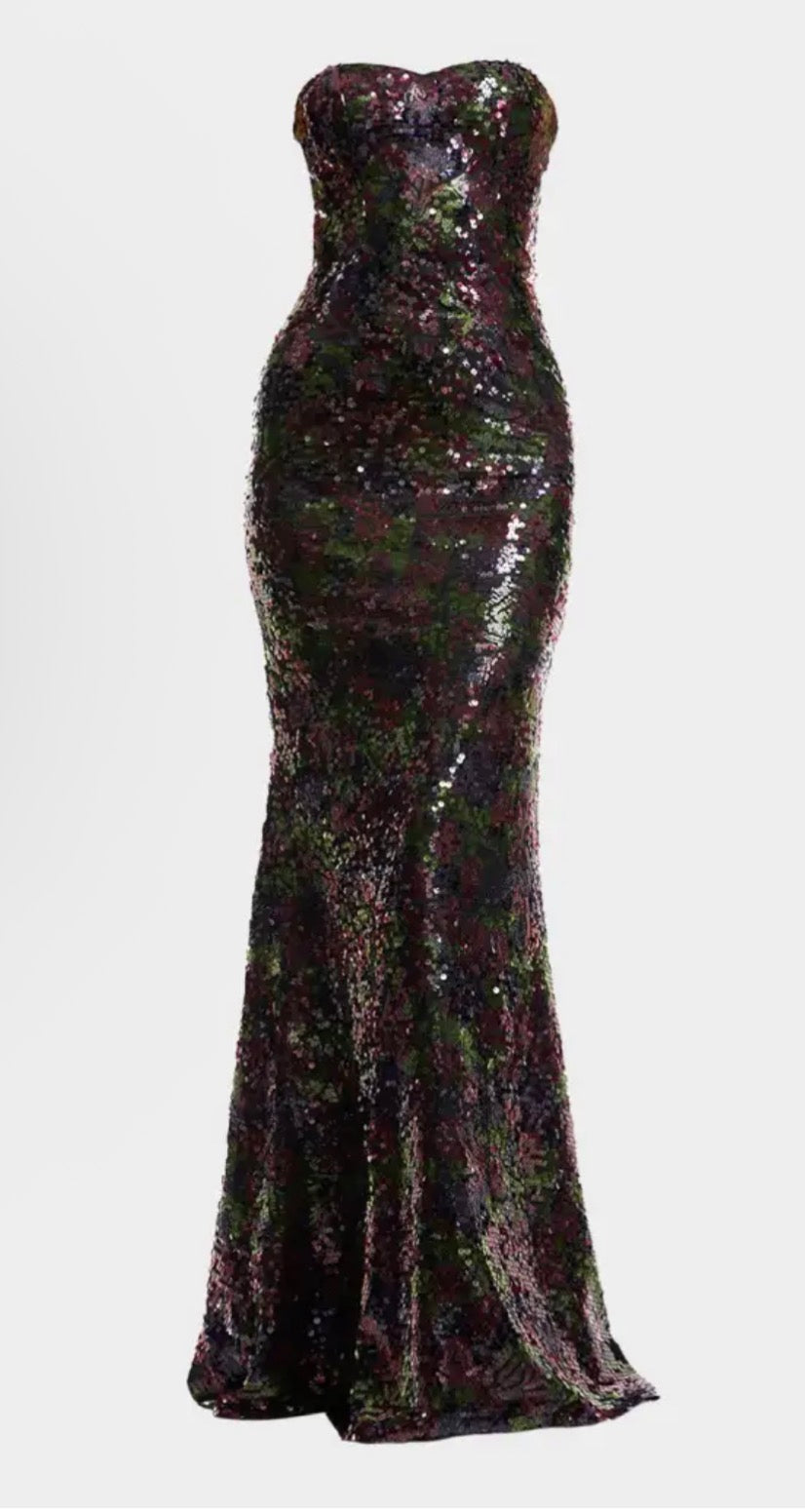 Dress the Population Black Label Sheridan Floral Sequin Sweetheart Gown Sz Small $450