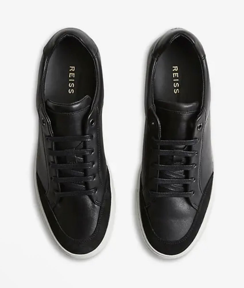 Reiss Women’s Ashley Low Top Leather Sneaker - Black & White - Size 9 NIB $225