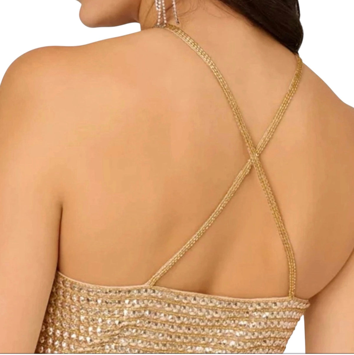 LIV FOSTER Gold Sequin Beaded High-Neck Mini Dress Size 10