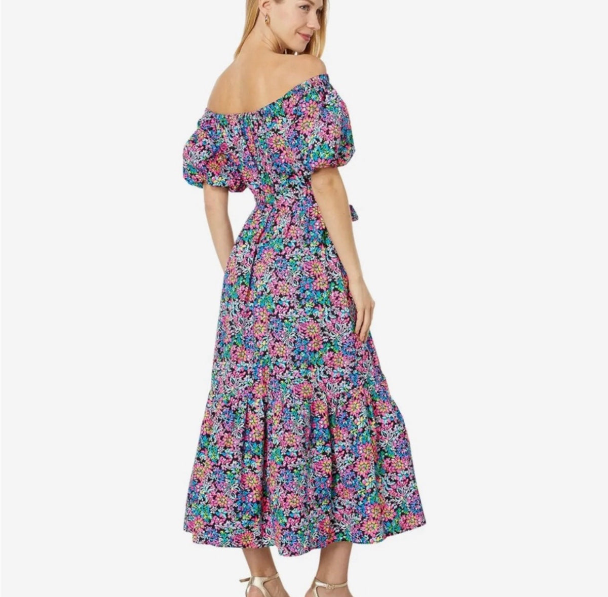 Lilly Pulitzer Tamie Off-the-Shoulder Dress in Feeling Fintastic Sz Medium