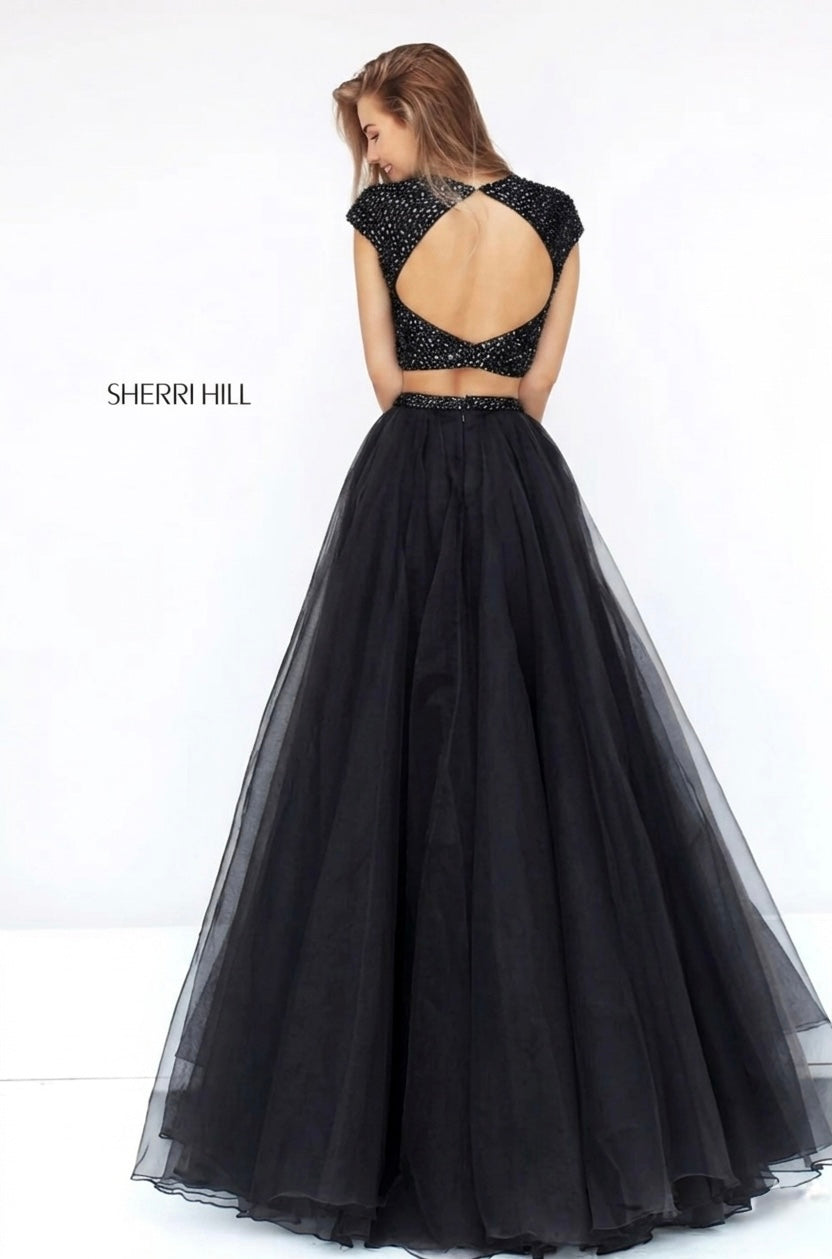 Sherri Hill 50561 Black Beaded Two Piece A-Line Organza Gown Size 2 $650