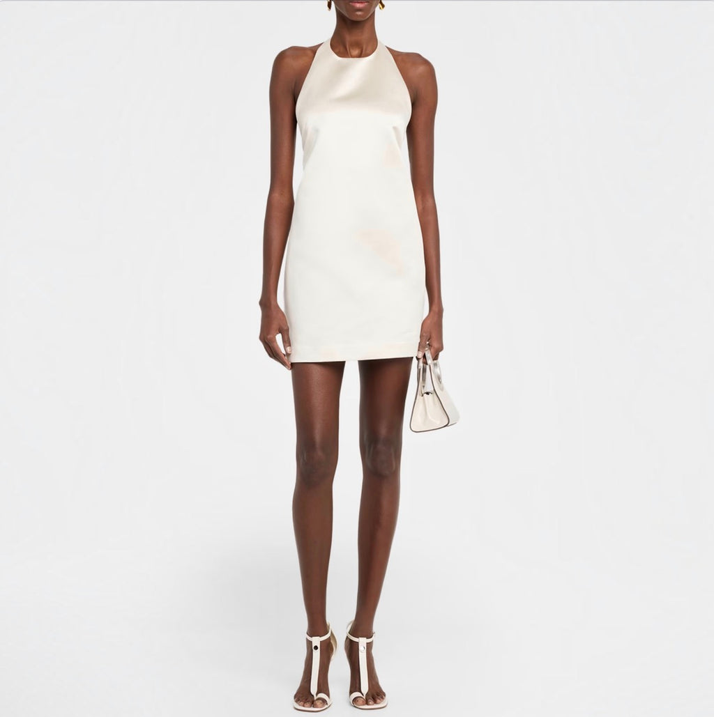A.L.C. Sophia Satin Halter Mini Dress Off White Size 4