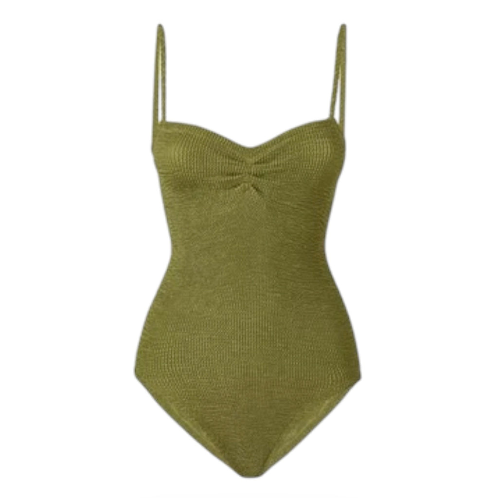 HUNZA G Venus Metallic Moss One-Piece Swimsuit One Size