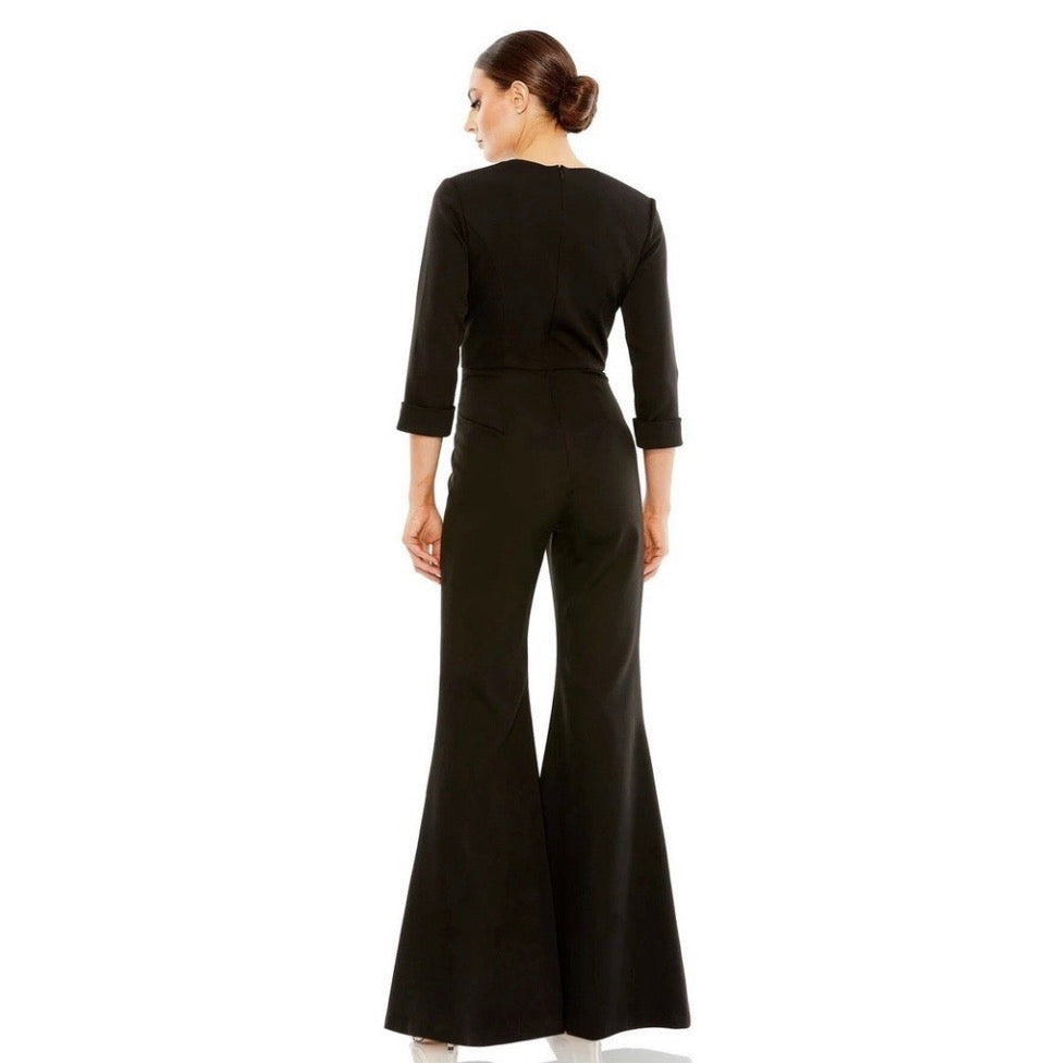 Mac DUGGAL 27033 LONG SLEEVE BOW
DETAIL WIDE LEG
JUMPSUIT Black Sz 6 $398
