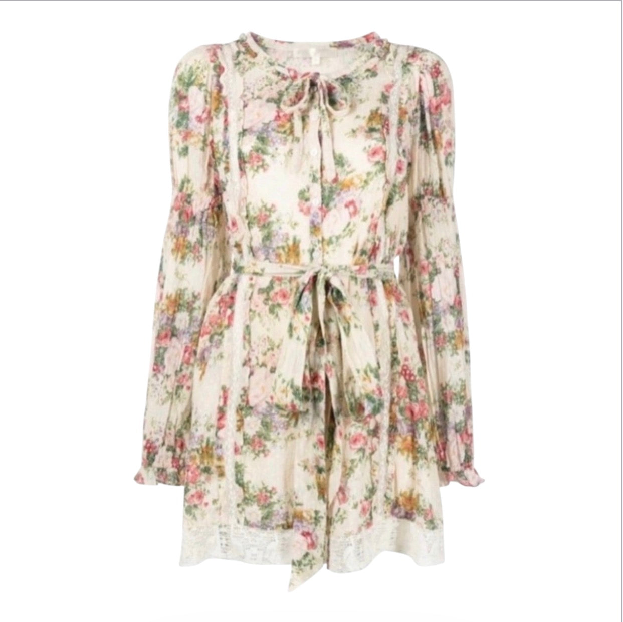 LoveShackFancy Fria Shining Gemstone Floral Lace-Trim Mini
Dress Cream Small