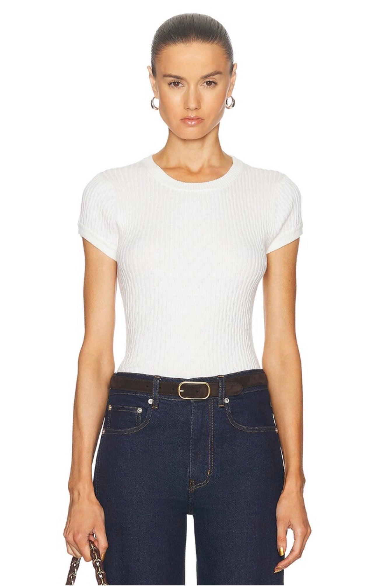 ENZA COSTA
Cashmere Cotton Pointelle Cap Sleeve Crewneck Top
$225 in White Sz Small