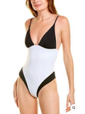 Onia Colorblocked Triangle One-Piece Swimsuit White Black Size Large