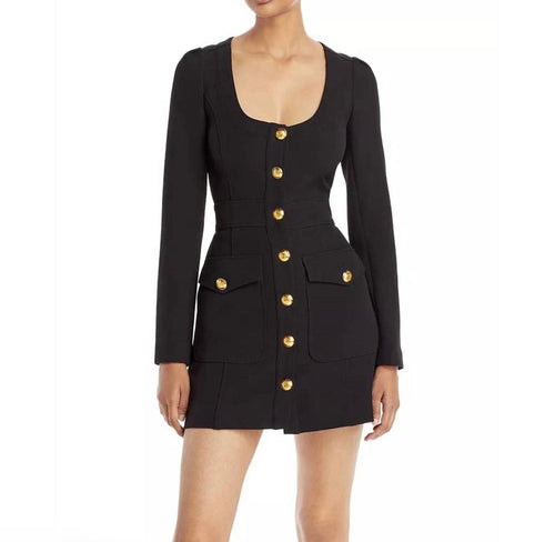 A.L.C. Ivy Button Front Long Sleeve Mini Dress in Black Sz 6
