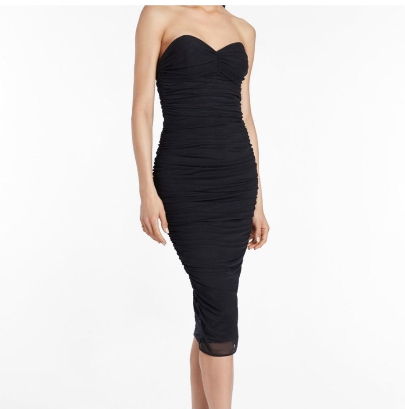 NWT Amanda Uprichard Strapless Lopez Midi Dress in Mesh Black Sz Small $264