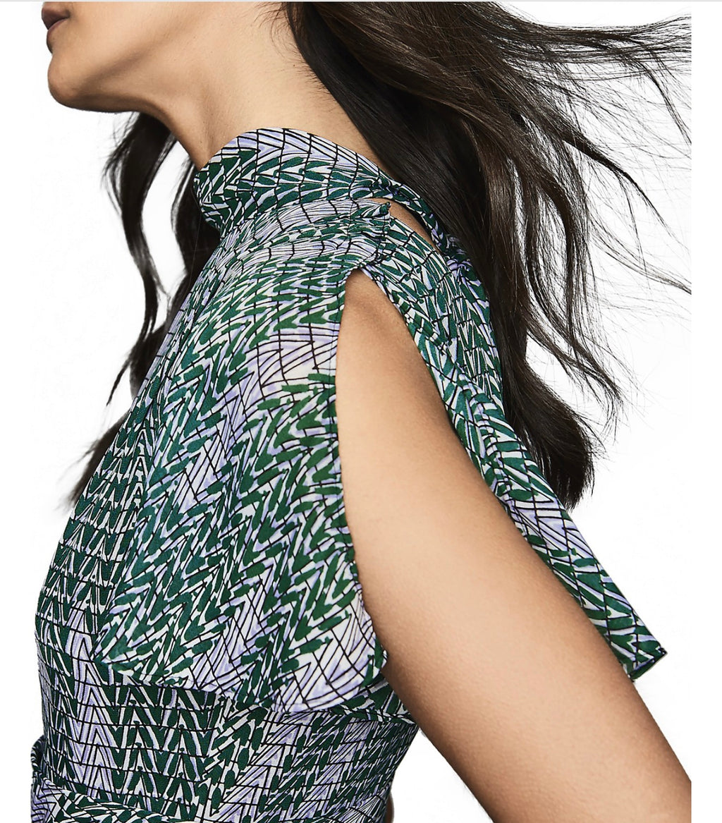 Reiss Natalie Geo Print Split Sleeve Mini Dress Green Size 0 $315