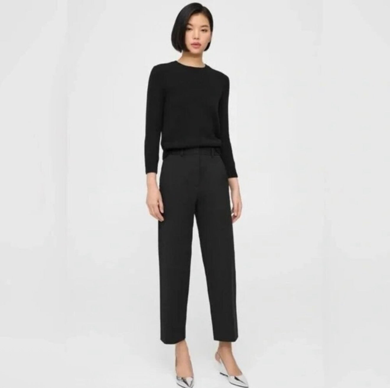 Theory High-Waist Straight Pant in High Twist Twill  Black Sz 0 $345
