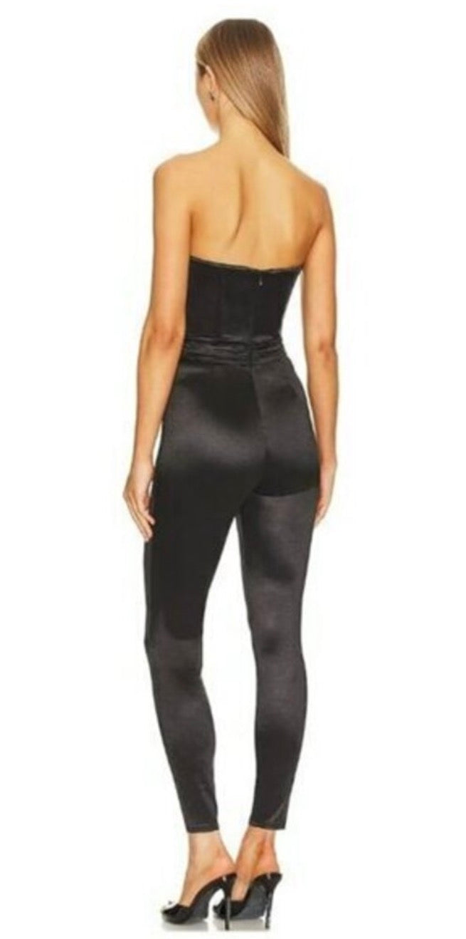 NBD Castanha Black Satin Strapless Jumpsuit Size Small