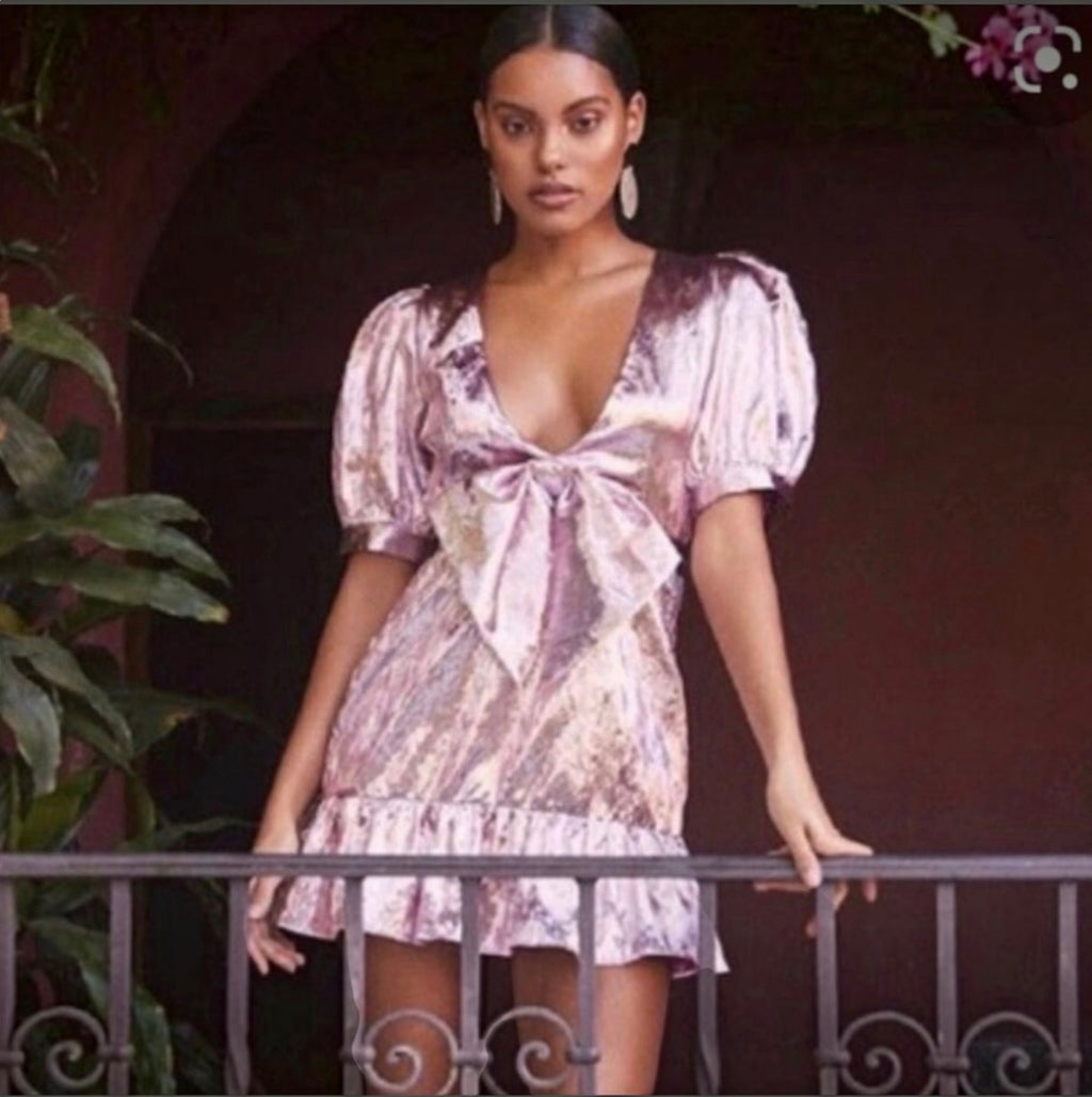 LOVESHACKFANCY Gabriella Mini Dress in Palm Beach Pink Sz Medium