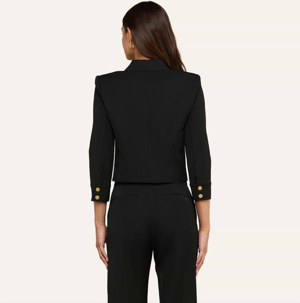 L’AGENCE Kumi Cropped Jacket Black Gold Coin Size 8
