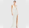 Mac Duggal Ieena White Sequin Wrap Waist Gown Size 4 26598