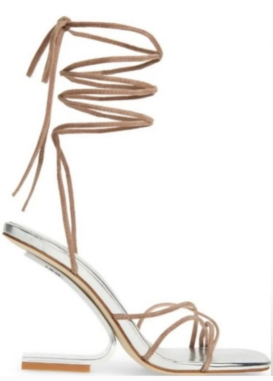 Jeffrey Campbell Bijoux Ankle Tie Wedge Sandal Taupe Suede Silver Sz 7 $170