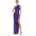 Mac Duggal 10905 Violet Sequined One Shoulder Asymmetrical Hem Gown Size 4