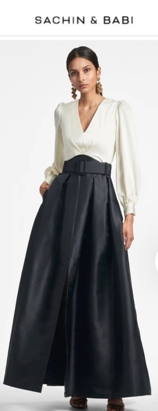 Sachin & Babi Zoe Gown Ivory Black Mikado Ball Skirt Sz 6 $895