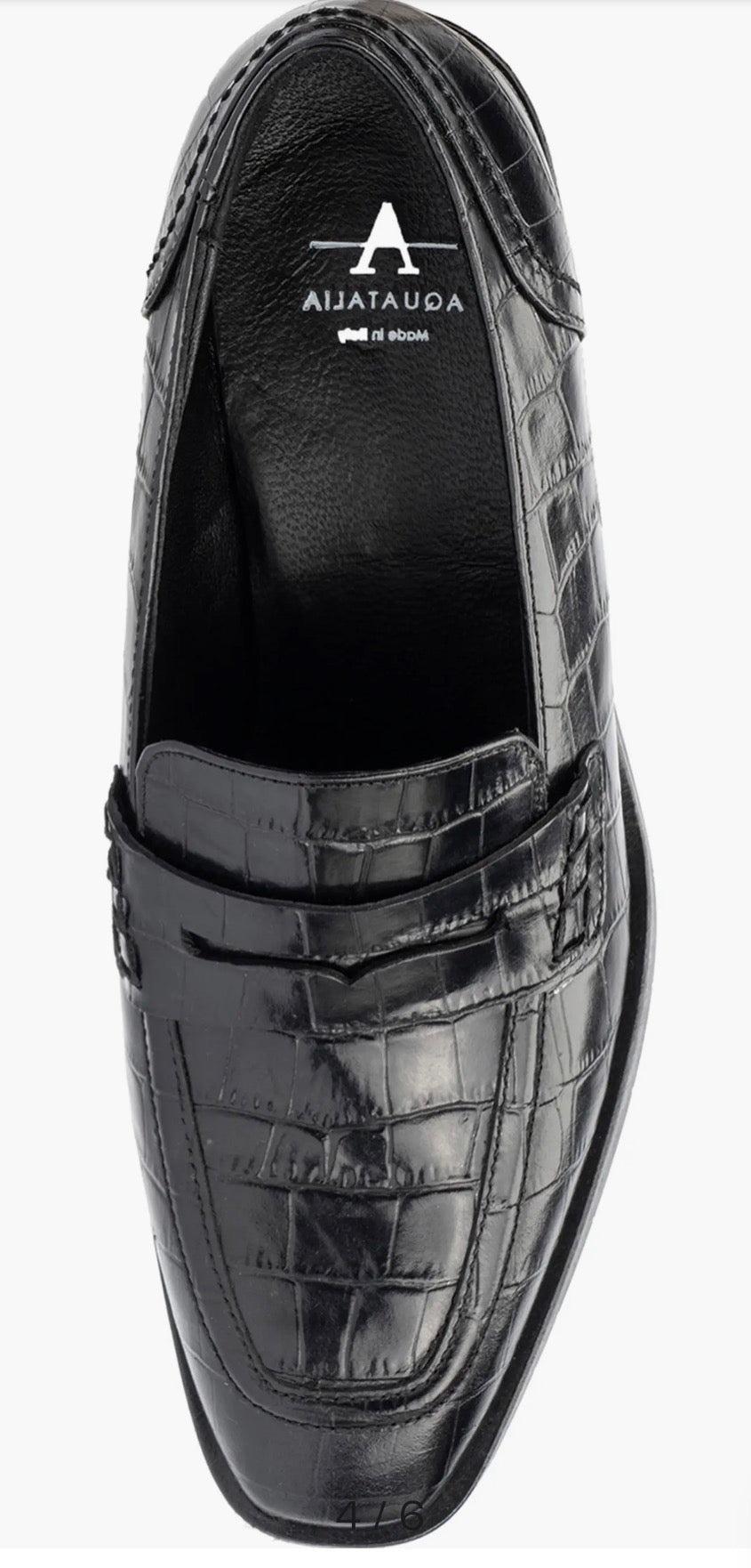 Aquatalia Riya Black Croc Embossed Penny Loafer Sz 7 $425