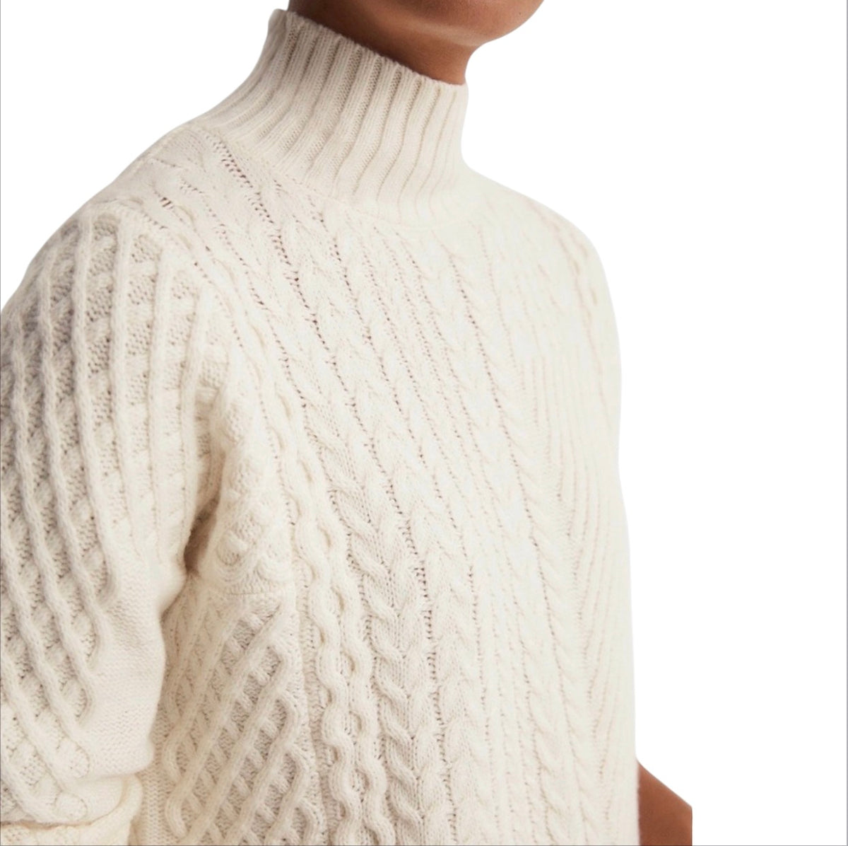REISS Martha Roll Neck Cable Knit
Sweater in Cream Sz XS
