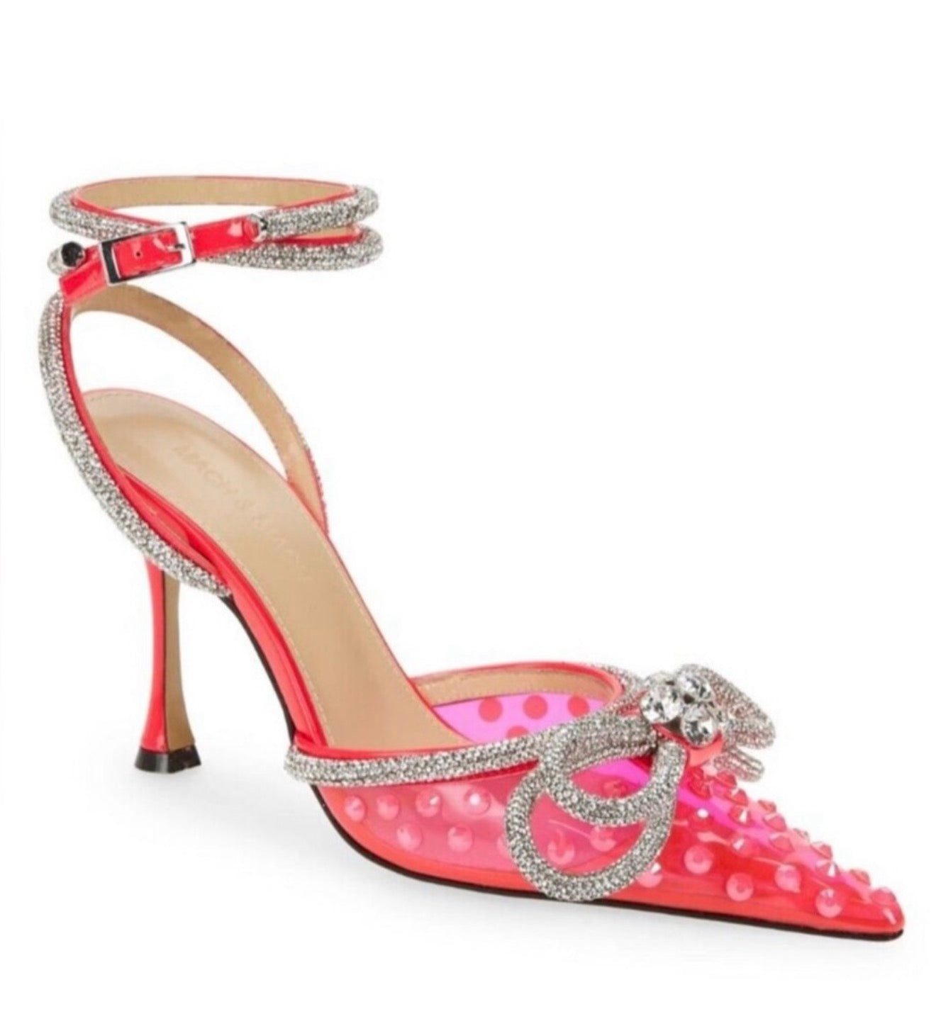 Mach & Mach Double Bow Pink Stiletto Heels with Rhinestone Accents Sz 37 US Sz 7  $1,100