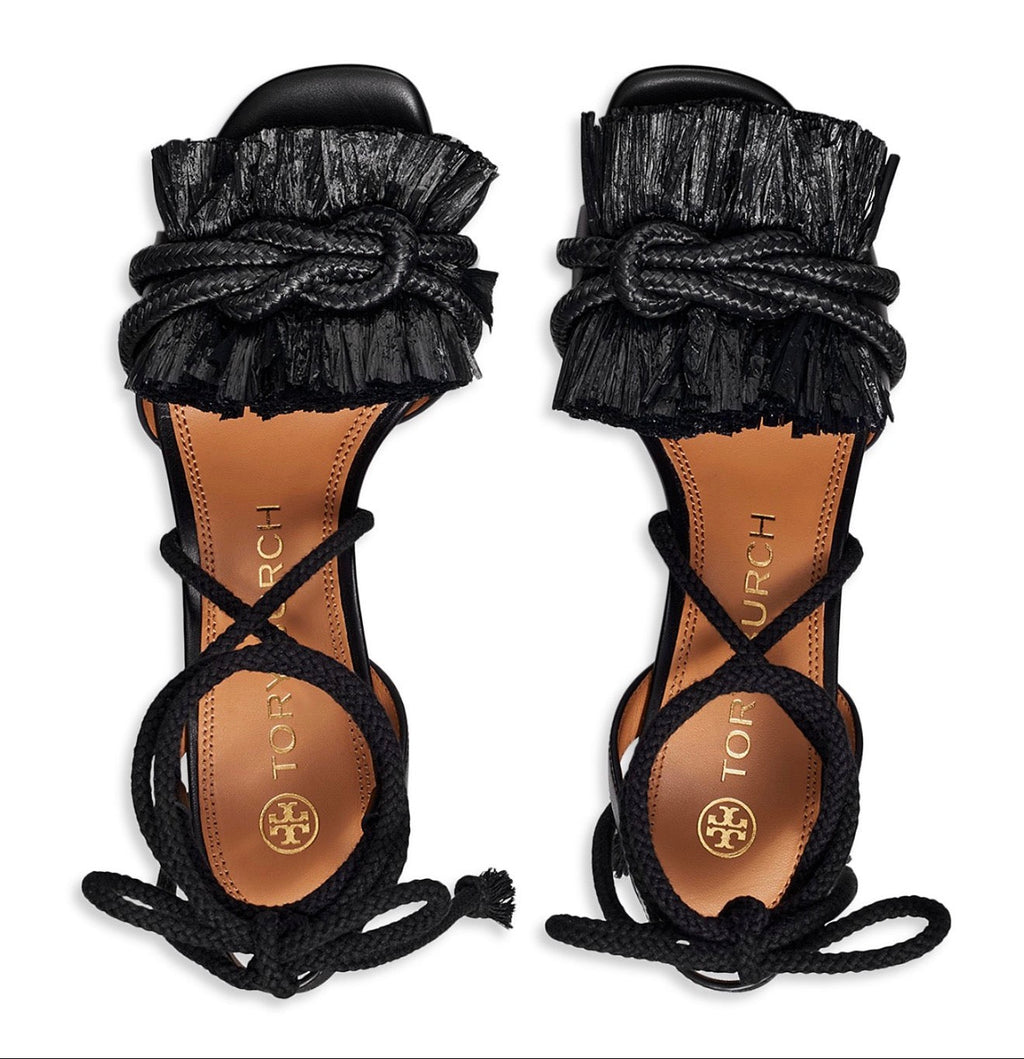 Tory Burch Rope Ankle Tie Sandal in Perfect Black leather 65mm Sz
6 $328