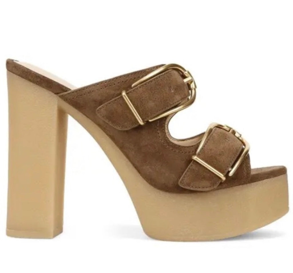 Veronica Beard Garrick Platform Slide Sandals Mocha Brown Suede Size 10 $395