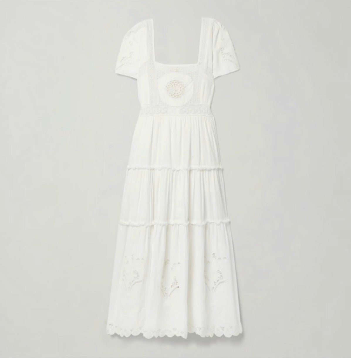 LoveShackFancy Prairie Midi Dress in True White Sz 0
