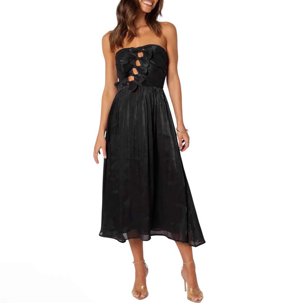 Petal & Pup Mila Strapless Midi Dress Black Size Medium