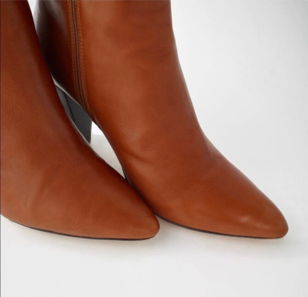 MAJE Fidel Tall Leather Boots in Cognac Sz 37 $585