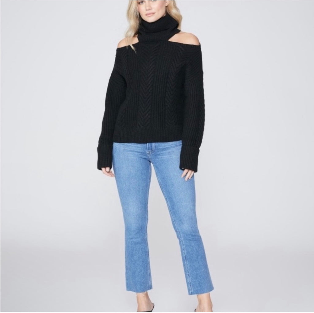 Paige Lorilee Cold Shoulder Turtleneck Wool Sweater BLACK Sz Small