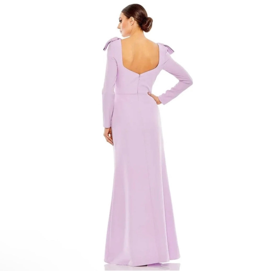 Mac Duggal 49648 Lilac Bow Shoulder Long Sleeve Gown Size 6 $458
