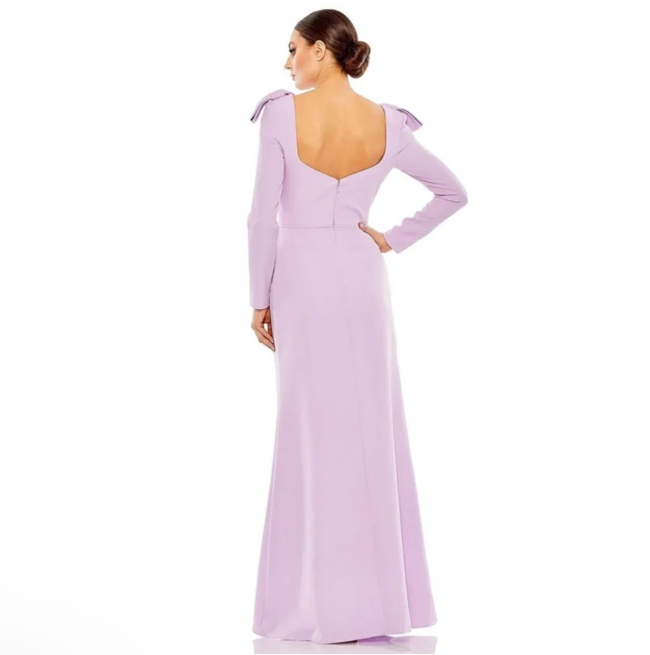 Mac Duggal 49648 Lilac Bow Shoulder Long Sleeve Gown Size 6 $458