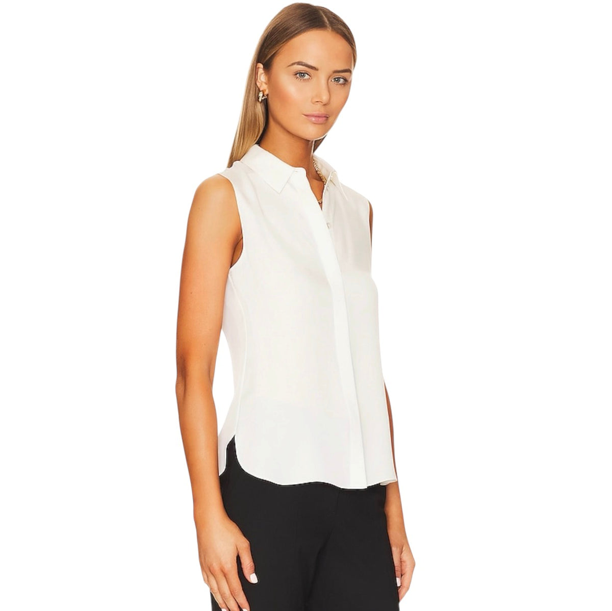 THEORY Tanelis Sleeveless Silk Georgette Top Ivory Size P