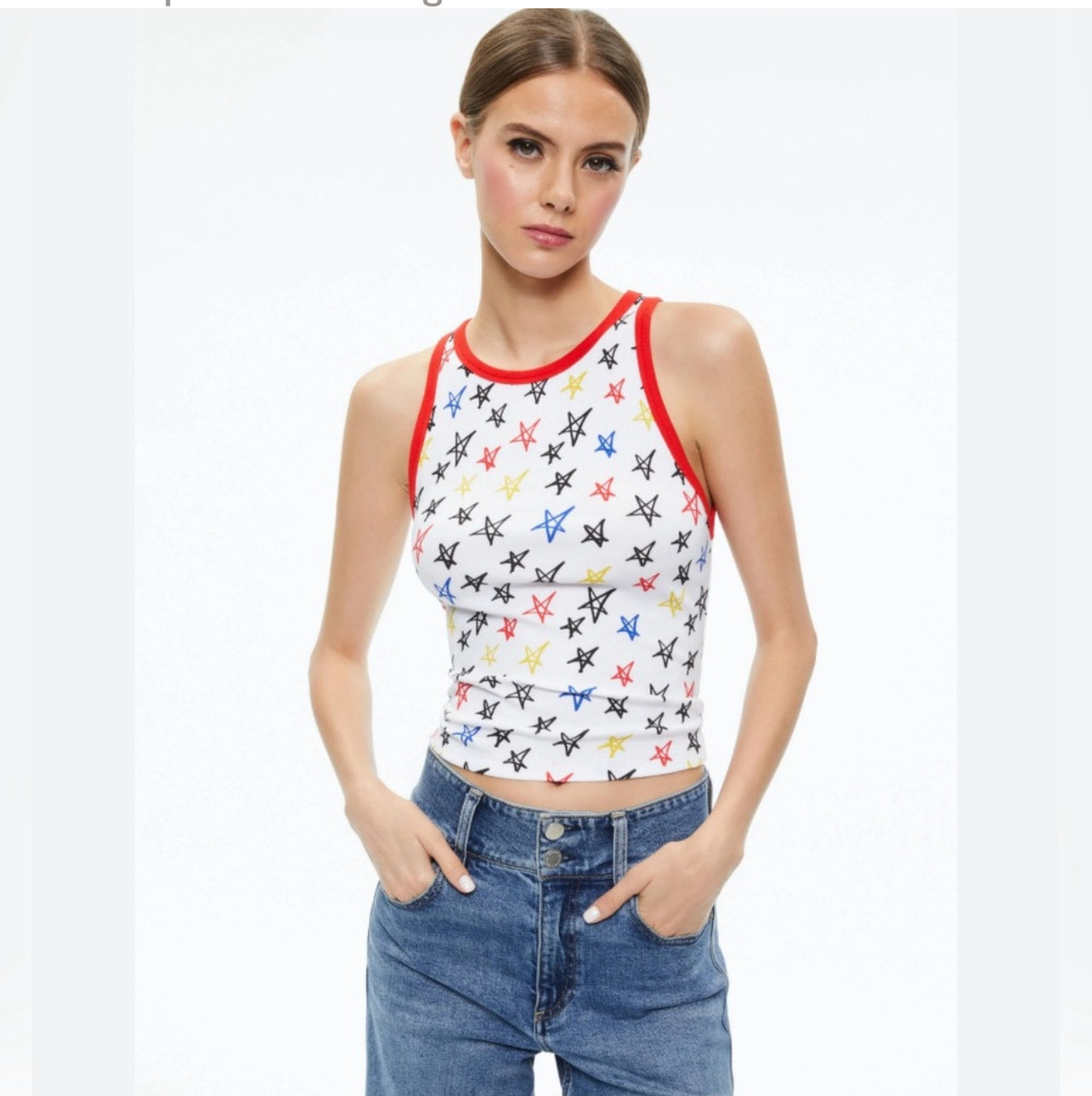 Alice + Olivia x LELE PONS Stars Allen Tank Top Ribbed Knit Cotton XS $295