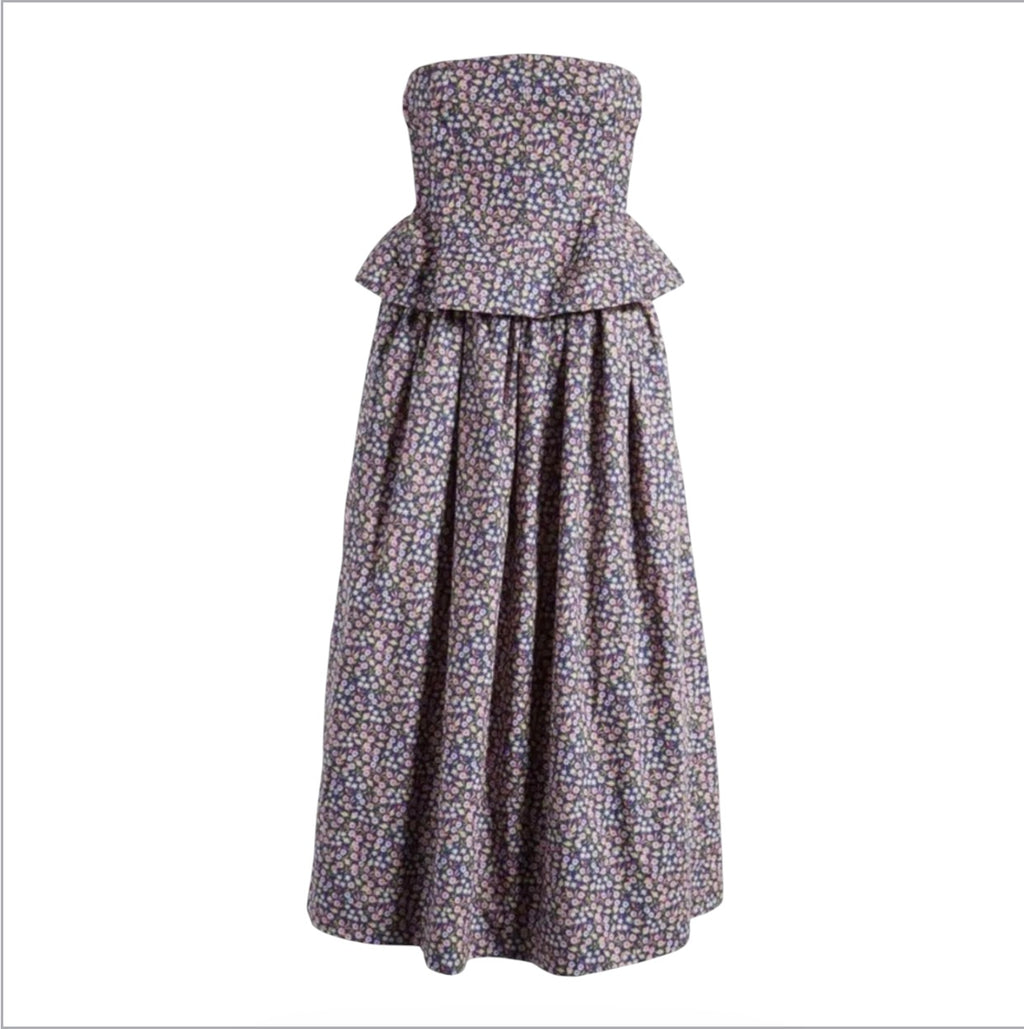 NACKIYE Floral Ditsy Pintuck
Peplum Strapless Midi Dress Sz 38
US 6