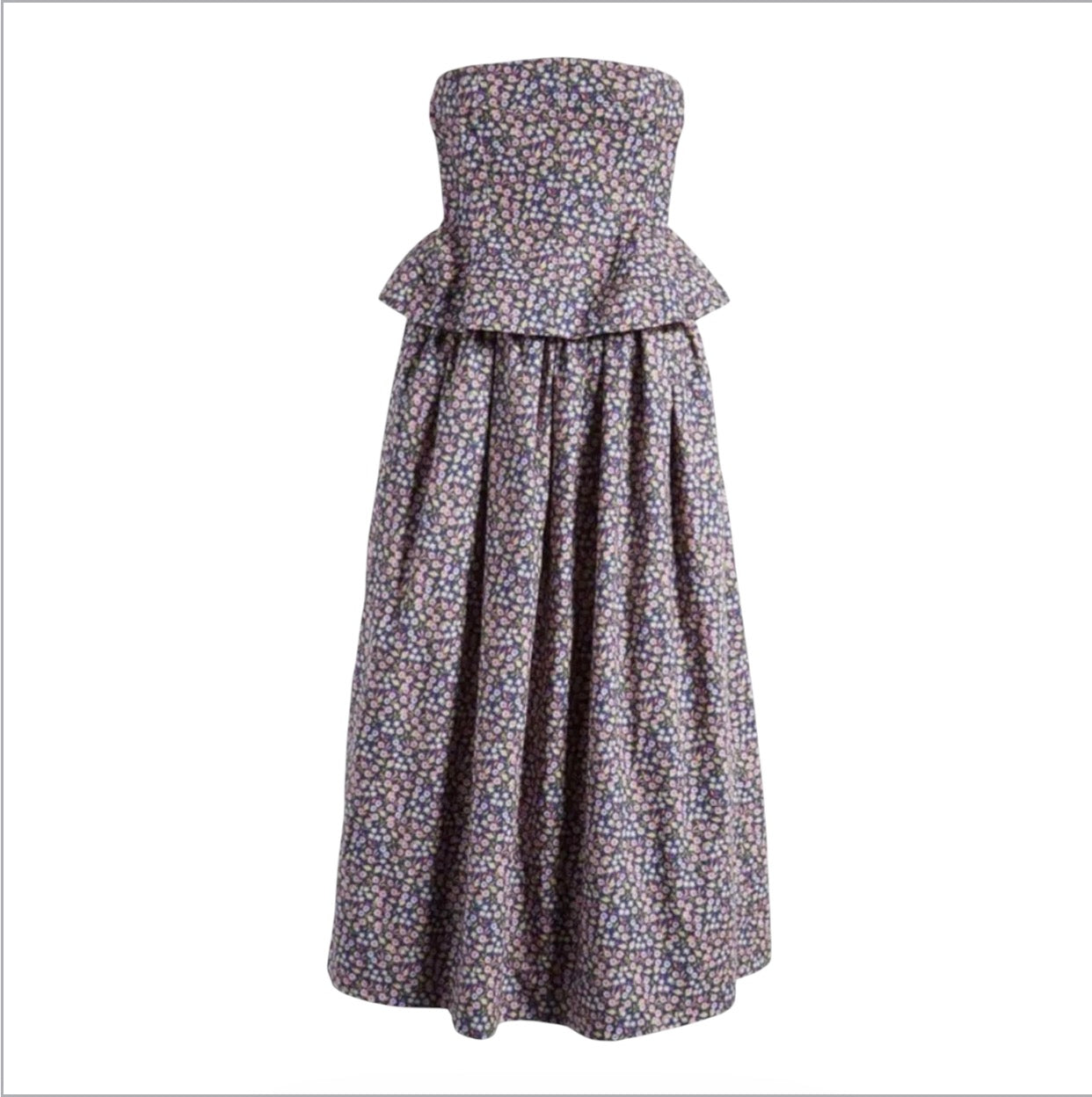 NACKIYE Floral Ditsy Pintuck
Peplum Strapless Midi Dress Sz 38
US 6
