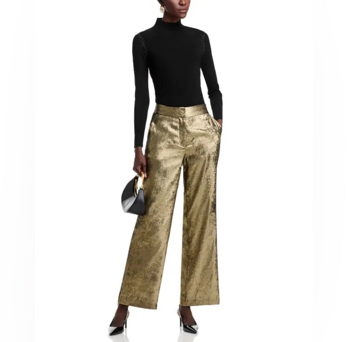 Elie TAHARI The Hannah Gilded Wide Leg Trousers Pants Brushed Gold sz 4 $295