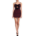 Avec Les Filles Plaid Velvet Bow Keyhole Mini Dress Red Black Size 10