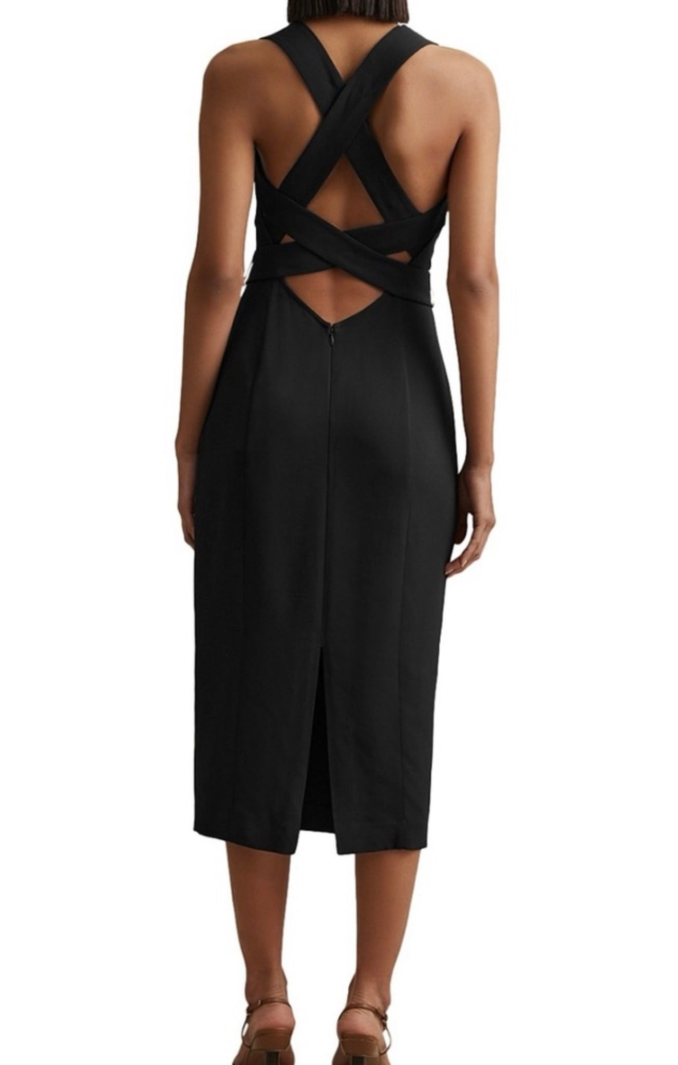 REISS
Nylah Cross-Back Bodycon Midi Dress black Sz 0 $385