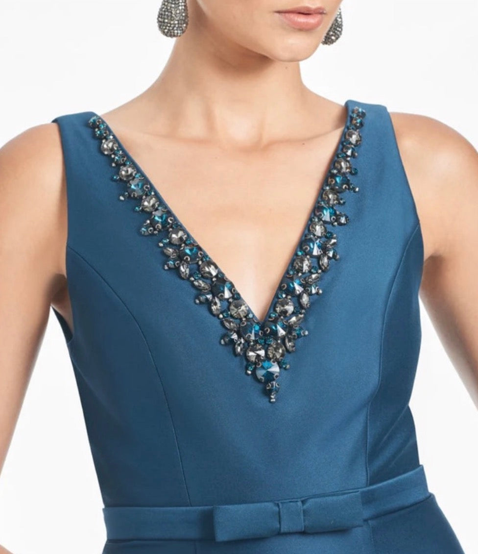 Sachin & Babi Garda Crystal-Embellished Mikado Gown in Bottle Green Sz 0 $995
