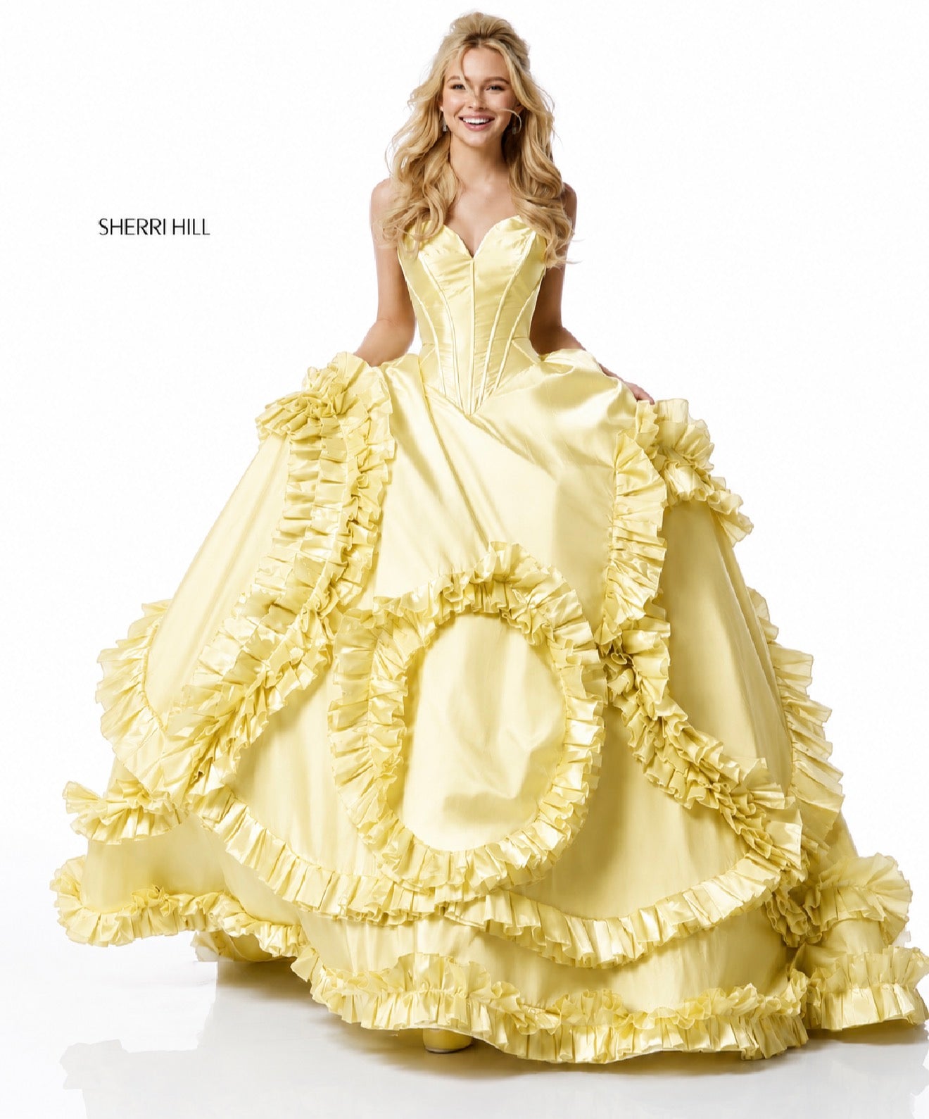 Sherri Hill 51578 Yellow Taffeta Ball
Gown Size 4 $598