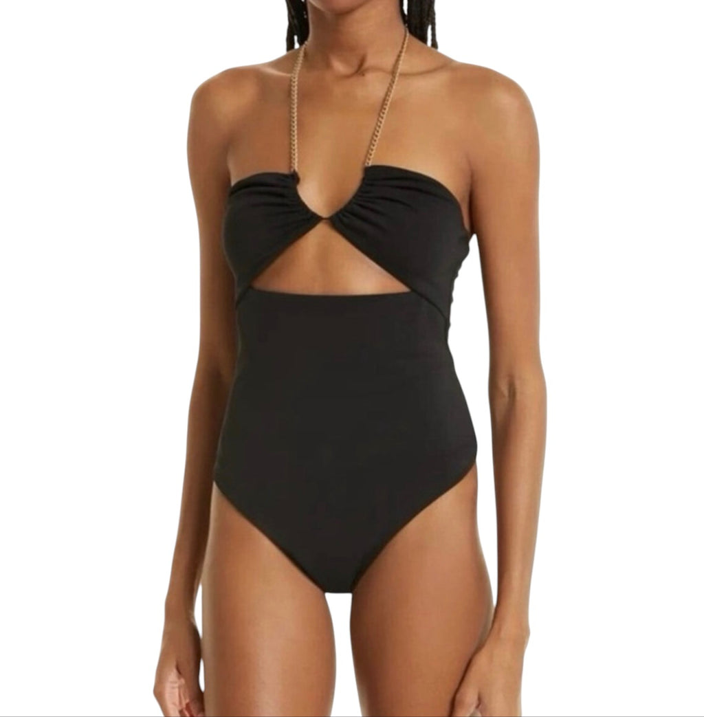 Alice + Olivia Sariya Cutout Black Bodysuit Chain Neck Medium