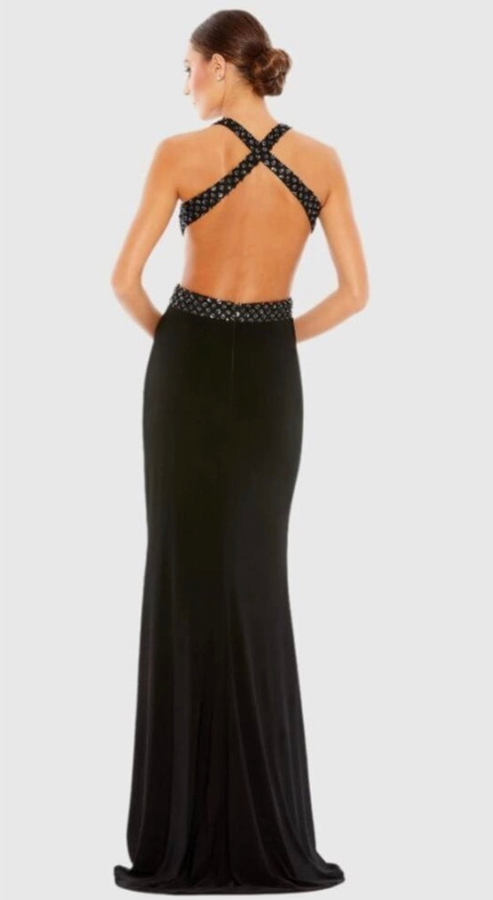 MAC DUGGAL 68166 Floral Sequined Criss Cross Bodice Gown  $398